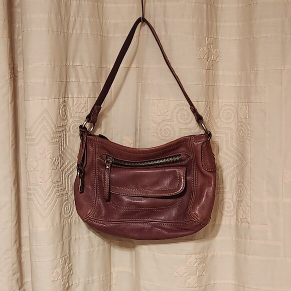 💜 Fossil Leather Shoulder Bag Berry Purple Hobo Y2K 🌸 - Picture 2 of 5